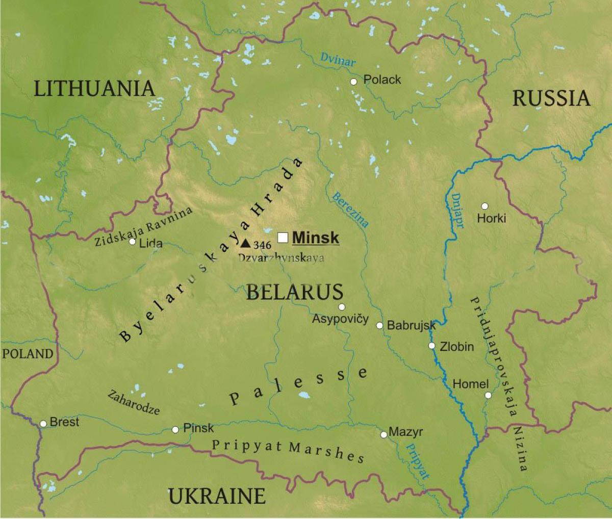 Kaart van wit-Rusland fisiese