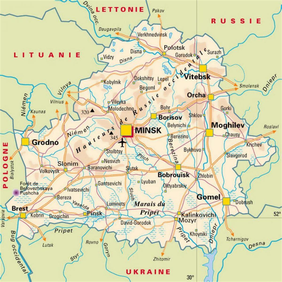 Kaart van wit-Rusland stede